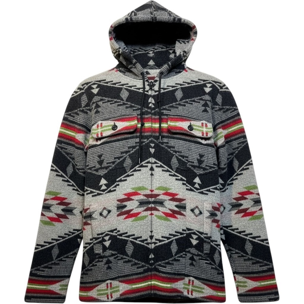 Pendleton Womens Wool Hooded Jacket Southwestern Aztec Zip Up M Grey Black Red